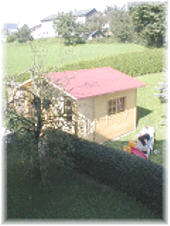 Blick aus dem Fenster auf die neue "Stoawoldh�ttn"